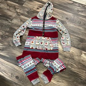Girls, Matilda, Jane, one piece fleece Christmas llama pajamas